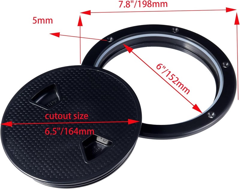 CROSSBODY 2 Pcs Boat Hatch 4" 6" 8" Round Non-Slip Inspection Hatch,Deck Plates for Boats,Detachable Cover, Suitable for Ships, RV, Outdoor Facilities,ABS Plastic,Attached Screw - Image 5